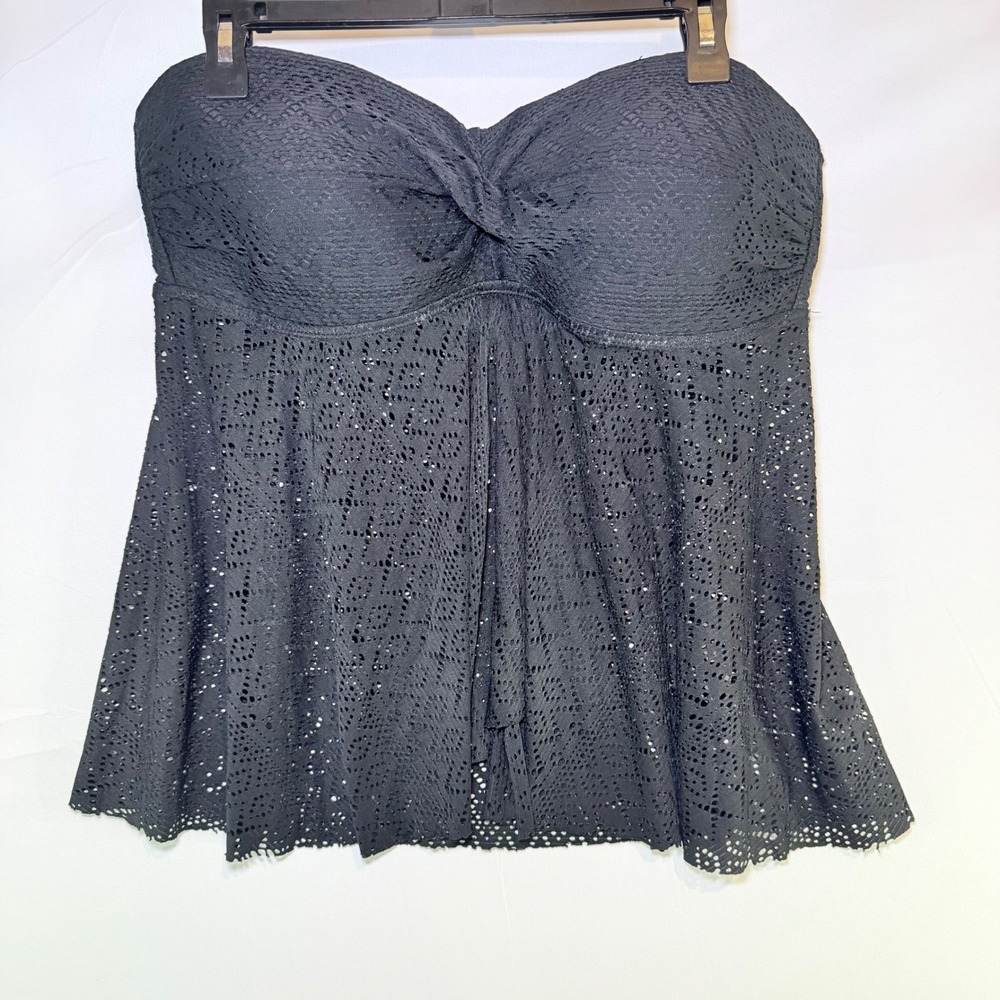 Merona Womens XL Black Crochet Strapless Tankini Top Sweetheart Twist Bust Swim
